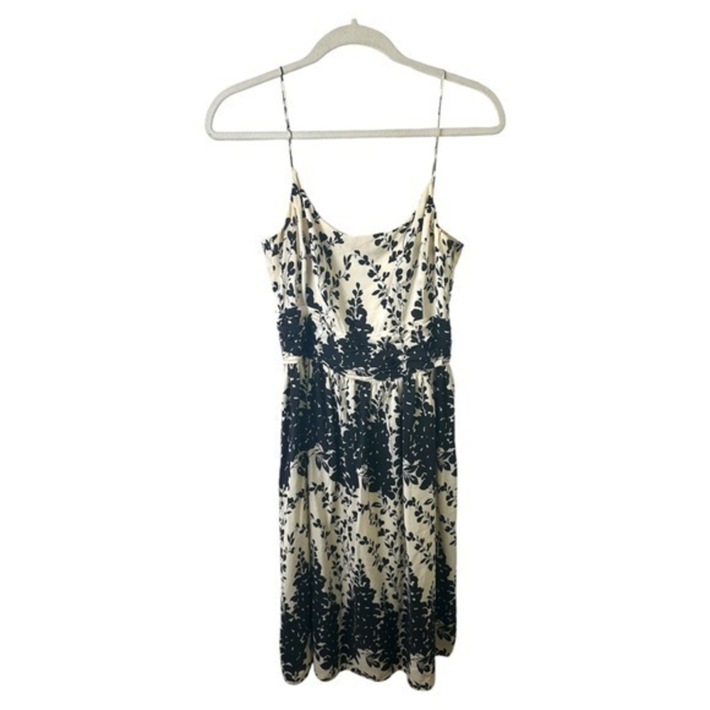 Ann Taylor Dress Womens 6 Silk Mini Floral Print Spaghetti Strap Ivory Black